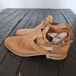 Freda Salvador Women's 8 Tan Suede Ankle Boots Almond Toe Cutout Boho Fall